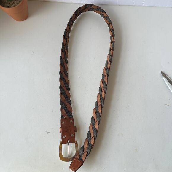 TOMMY HILFIGER Braided Leather Denim Womens Belt Size Medium Brown Blue 90s y2k - Picture 9 of 12